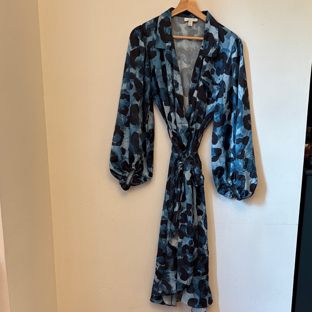 Topshop Blue and Black Cheetah Wrap Dress